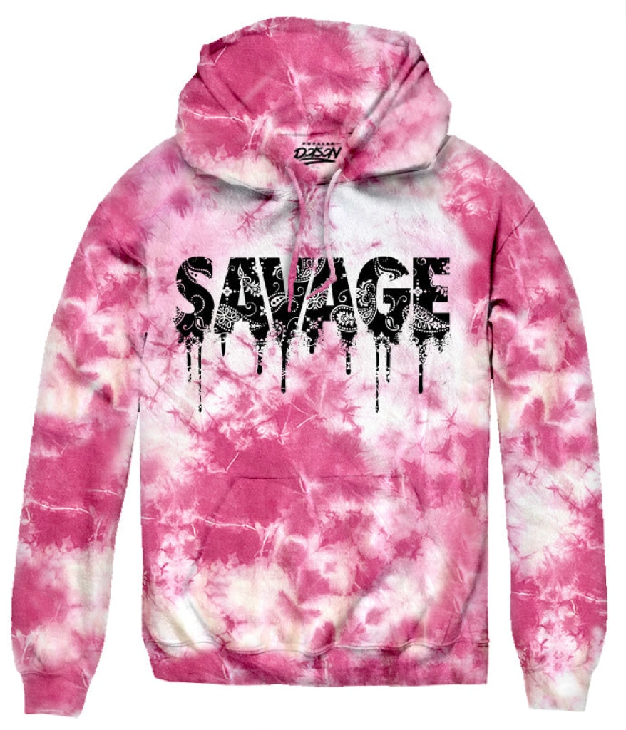 Big Size Savage Bandana Tie Dye Hoodie 2X / Pink Mens Hoodies And Sweatshirts