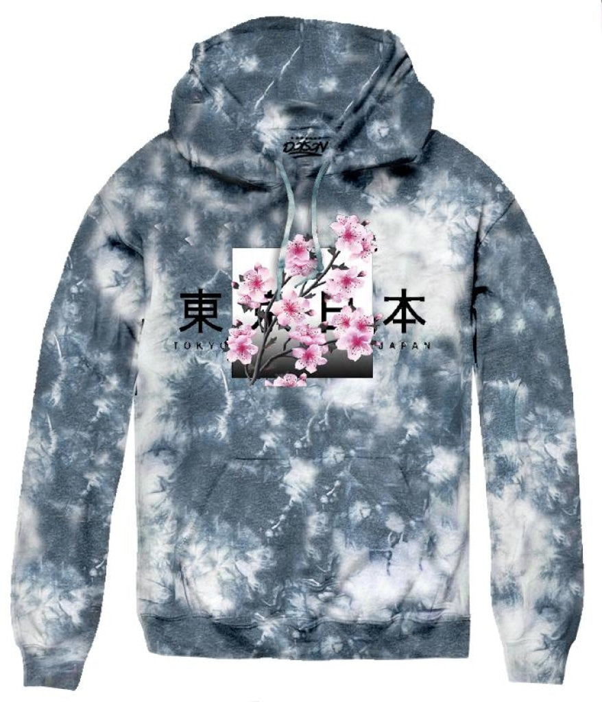 Tokyo Cherry Blossom Kanji Box Hoods S / Navy Tie Dye Mens Hoodies And Sweatshirts
