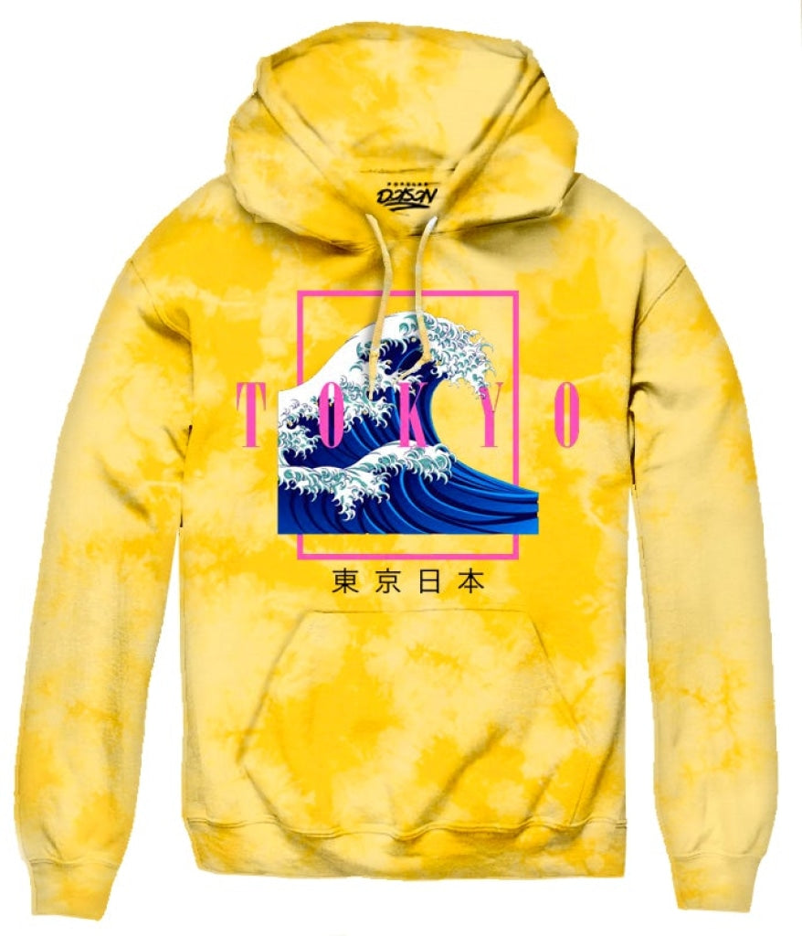 Tokyo Wave Box Tie Dye Hoods S / Yellow Mens Hoodies And Sweatshirts
