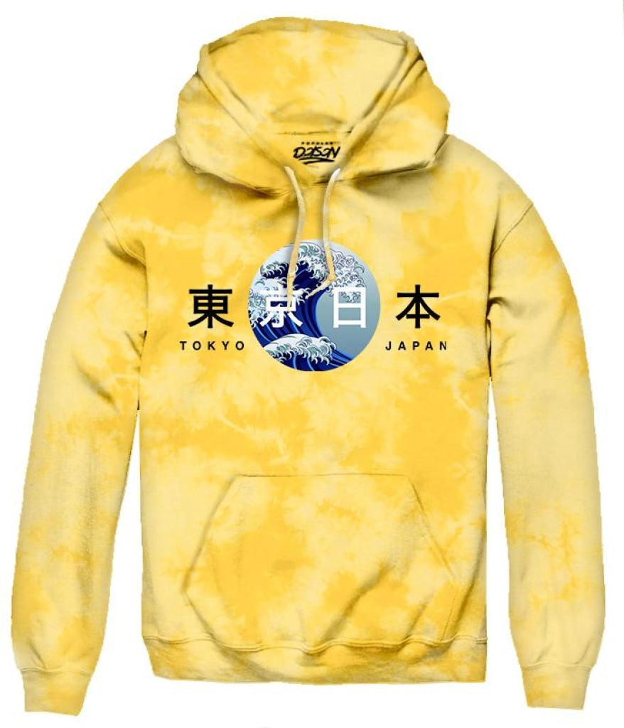 Tokyo Wave Tie Dye Hoodie-Big Size 2Xl / Yellow Mens Hoodies And Sweatshirts