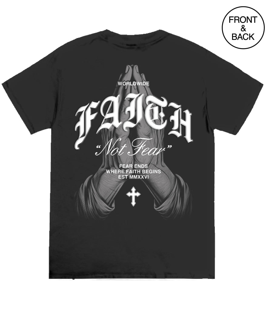 BIG GUY FAITH NOT FEAR PRAYING HANDS 2X / BLACK Men’s Tee