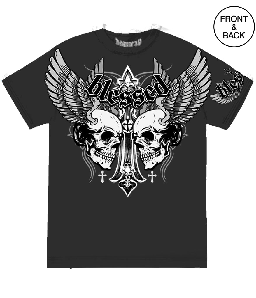 BIG SIZE BLESSED SKULL WING - 2XL / BLACK - Men’s Tee