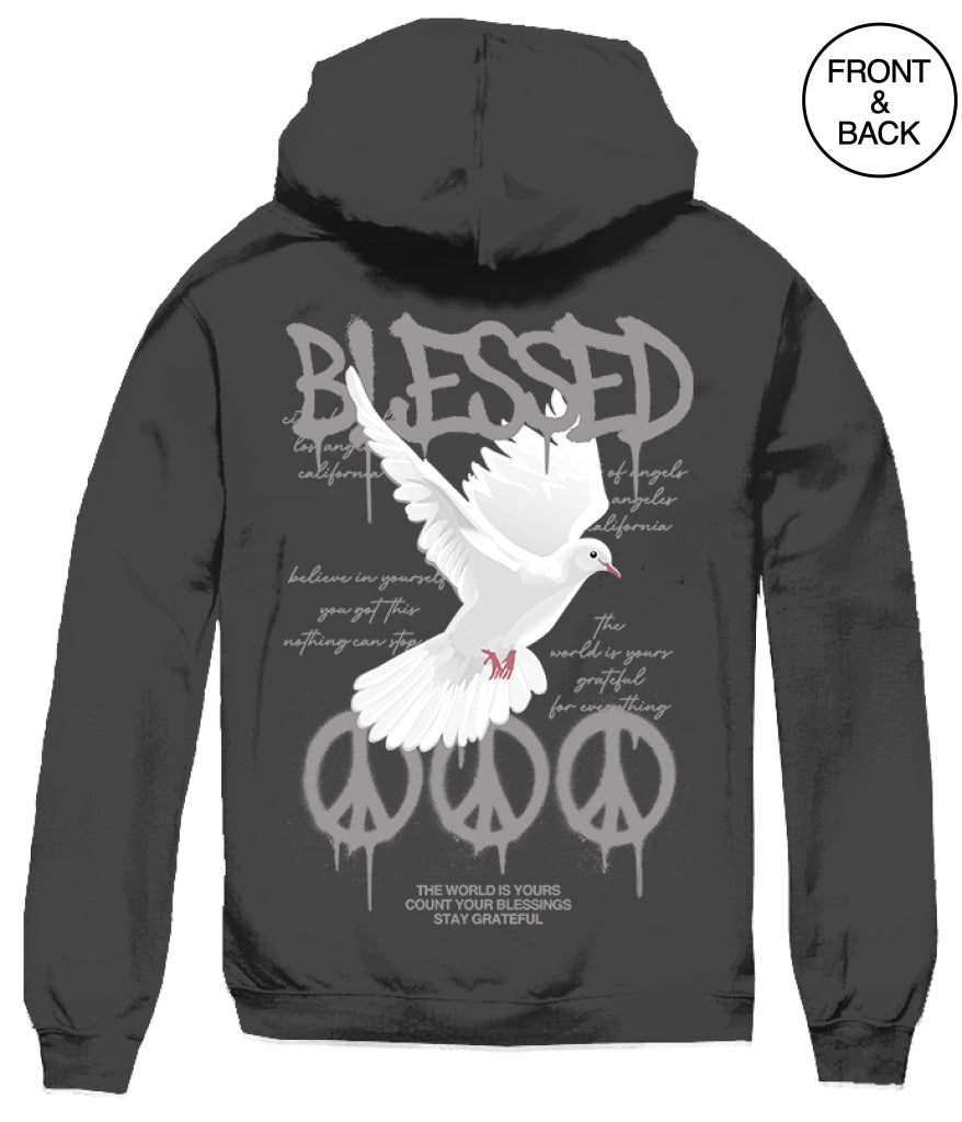 BIG SIZE HOODIE BLESSED DOVE PEACE 2XL / BLACK Men’s Hoodies and Sweatshirts