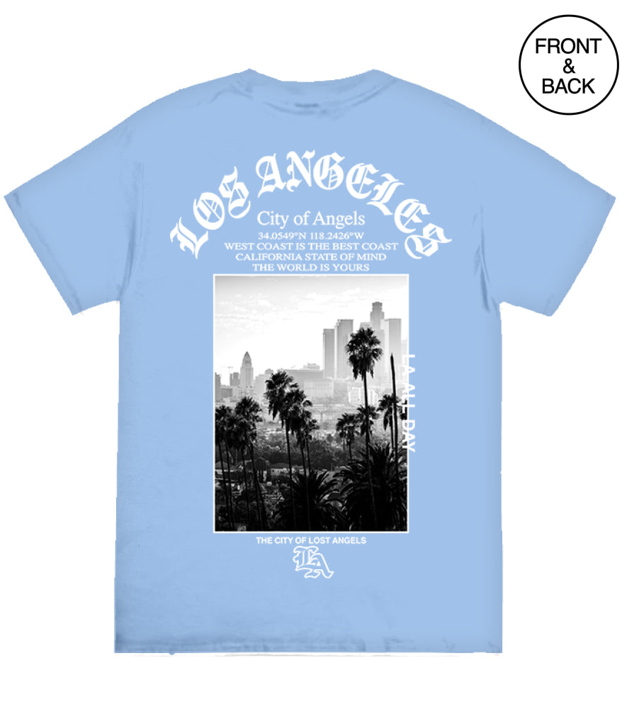 BIG SIZE LOS ANGELES PALM TREE - 2XL / LIGHT BLUE - Men’s Tee