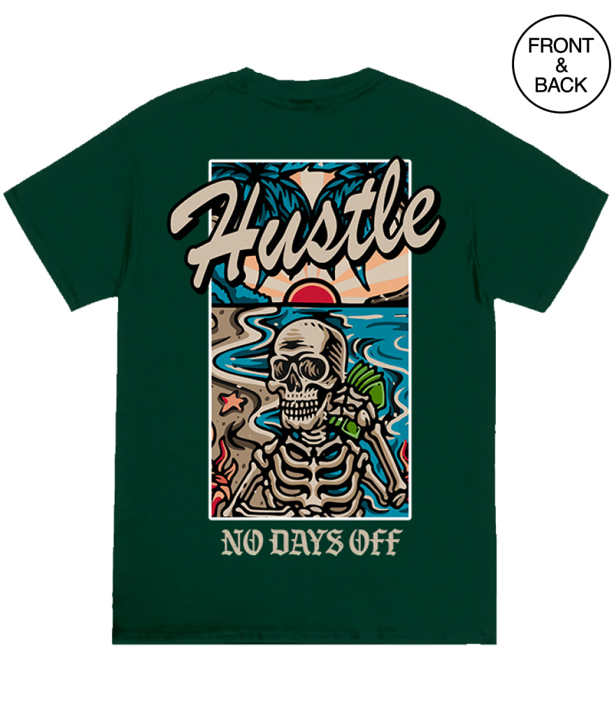 Big Size- No Day Off Skull 2X / Dark Green Mens Tee