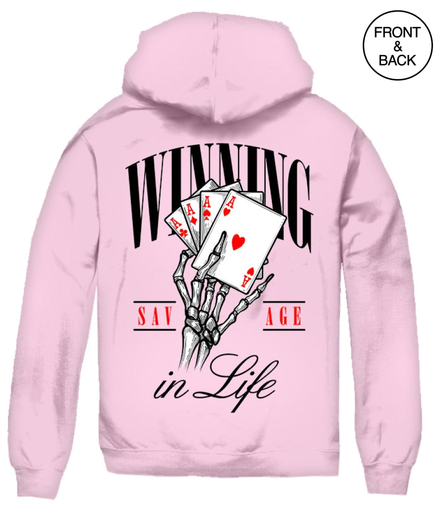 Big Size Skeleton Winning In Life Ace Hoodie 2X / Pink Mens Hoodies And Sweatshirts