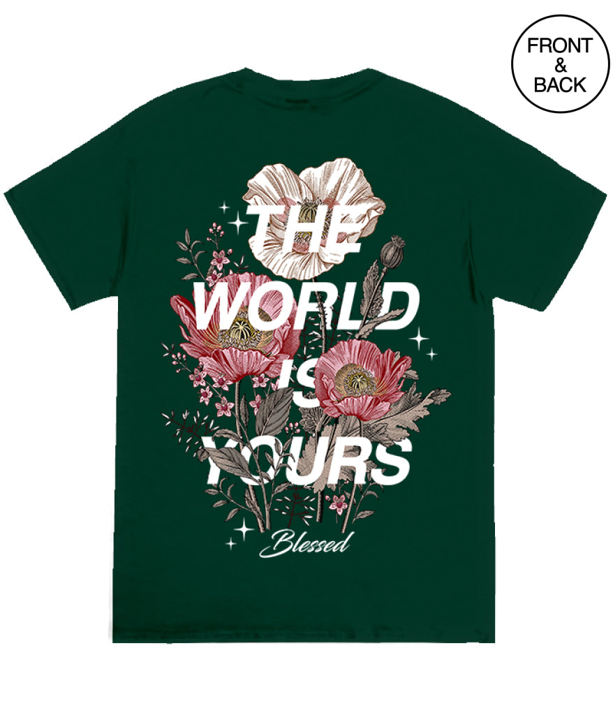 Big Size The World Is Yours Floral 2X / Dark Green Men’s Tee