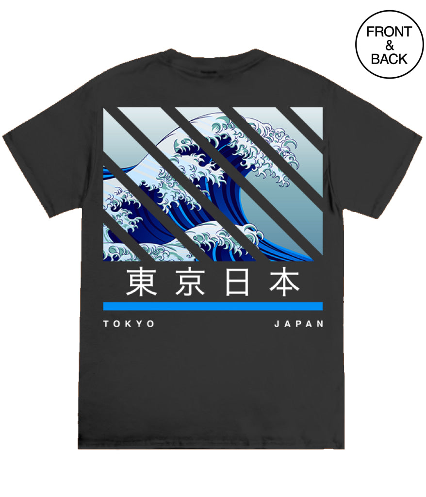 Big Size Tokyo Wave 2X / Black Mens Tee