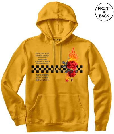 Checkered Flame Rose Hoodie S / Gold Junior Hoodies