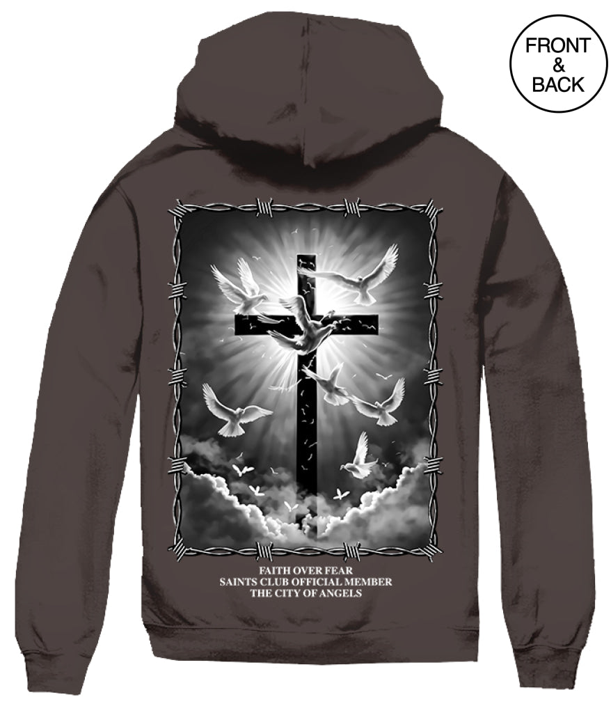 FAITH DOVES BARBED WIRE HOODIE S / DARK BROWN Men’s Hoodies and Sweatshirts