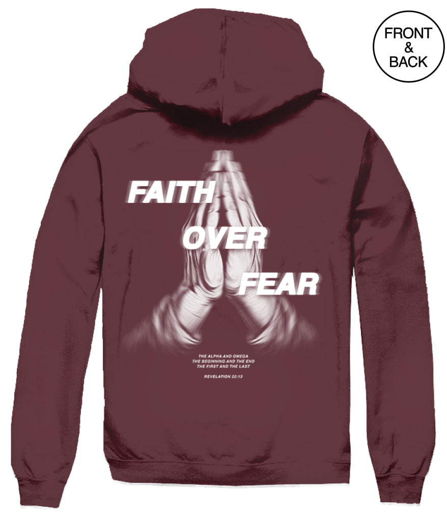 FAITH OVER FEAR HANDS HOODIE S / BURGUNDY Men’s Hoodies and Sweatshirts