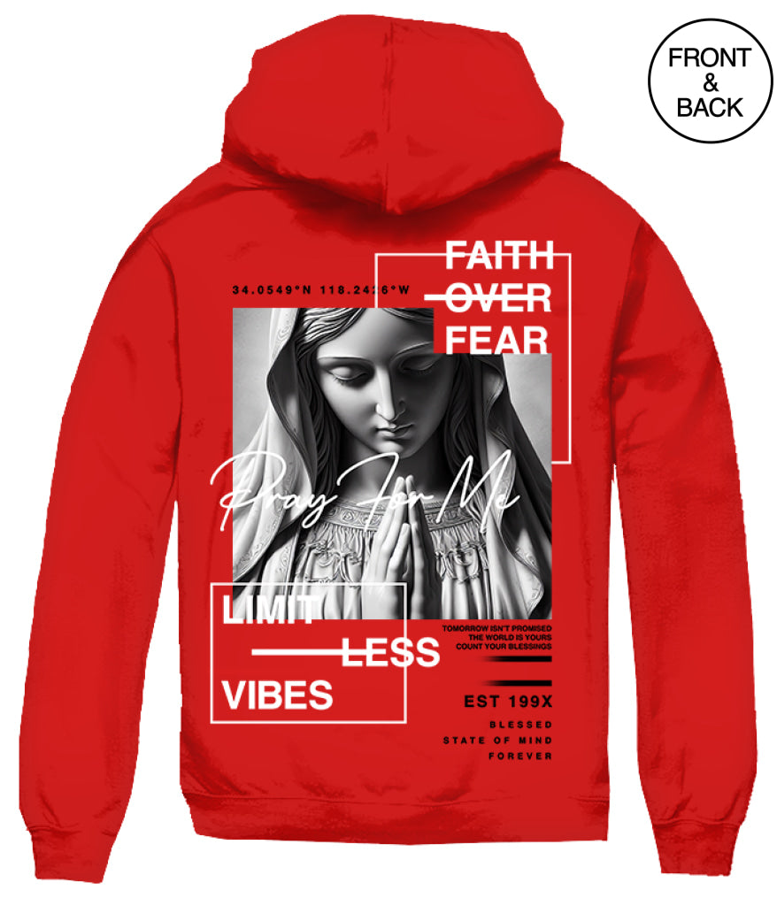 FAITH OVER FEAR PRAY HOODIE S / RED Men’s Hoodies and Sweatshirts