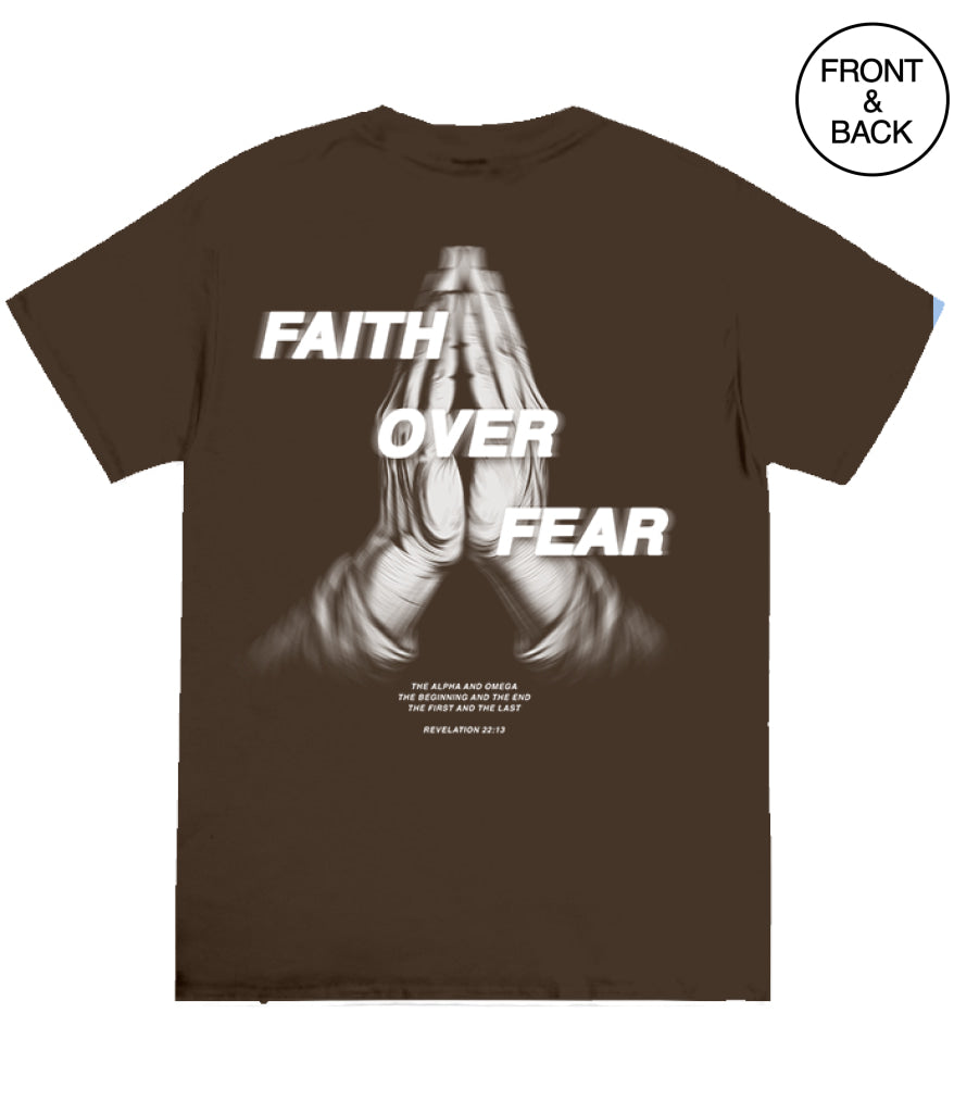 FAITH OVER FEAR PRAYING HANDS - S / DARK BROWN - Men’s Tee