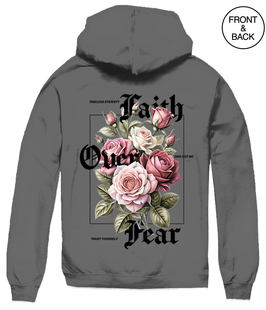 FAITH OVER FEAR ROSES HOODIE S / CHARCOAL Men’s Hoodies and Sweatshirts