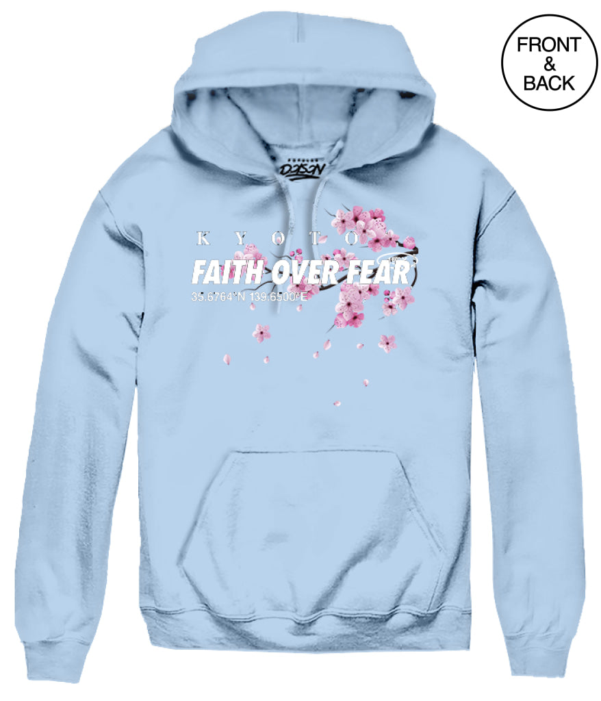 FAITH OVER FUJI HOODIE - S / LIGHT BLUE - Men’s Hoodies and Sweatshirts