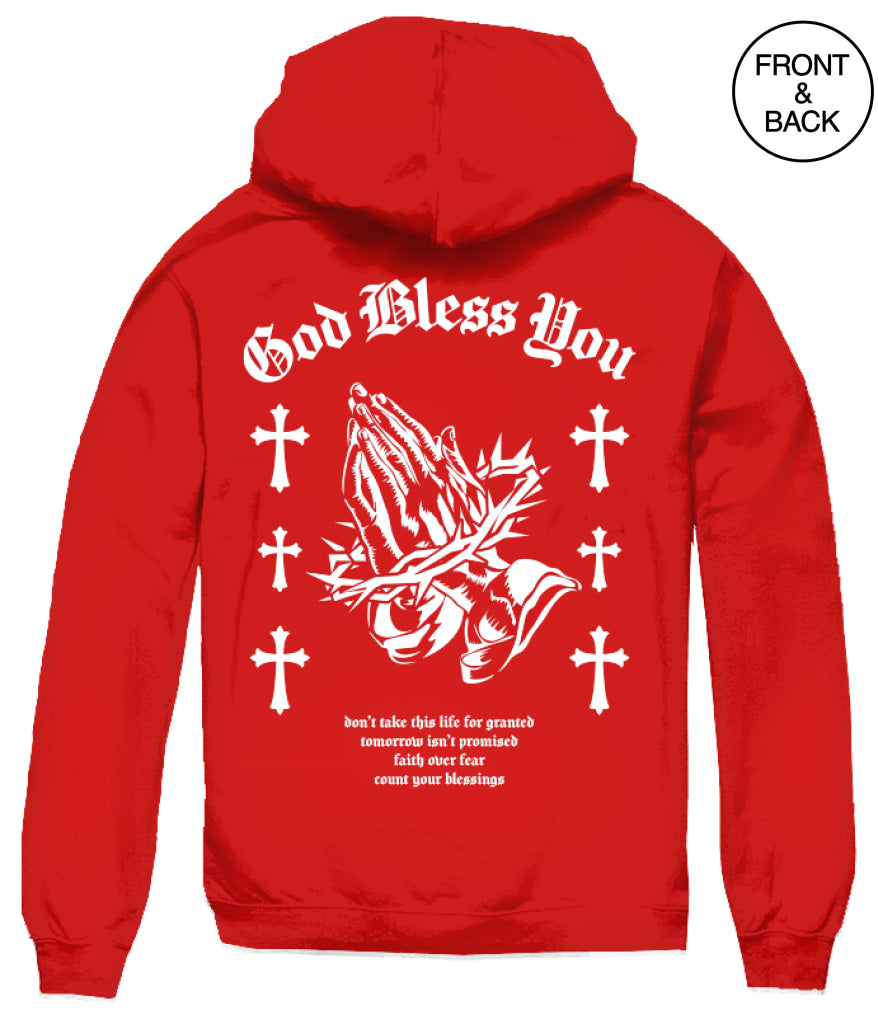 GOD BLESS YOU HOODIE S / RED Men’s Hoodies and Sweatshirts