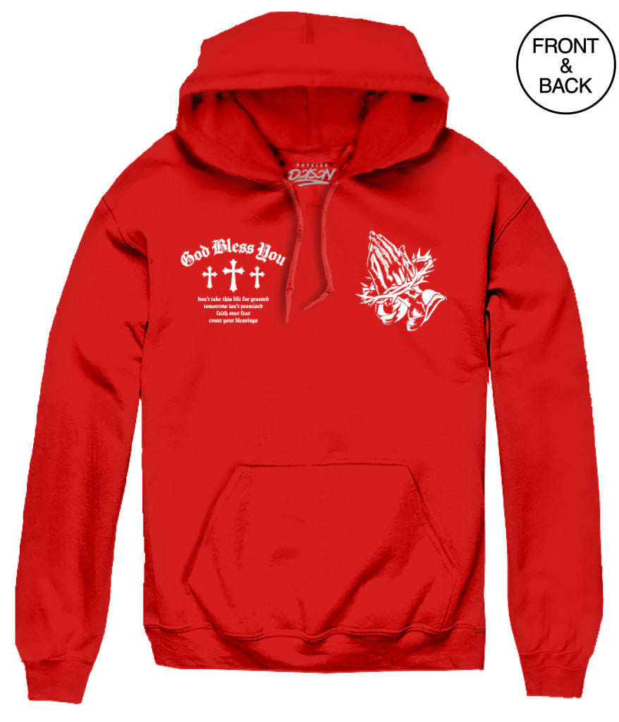 GOD BLESS YOU HOODIE S / RED Men’s Hoodies and Sweatshirts