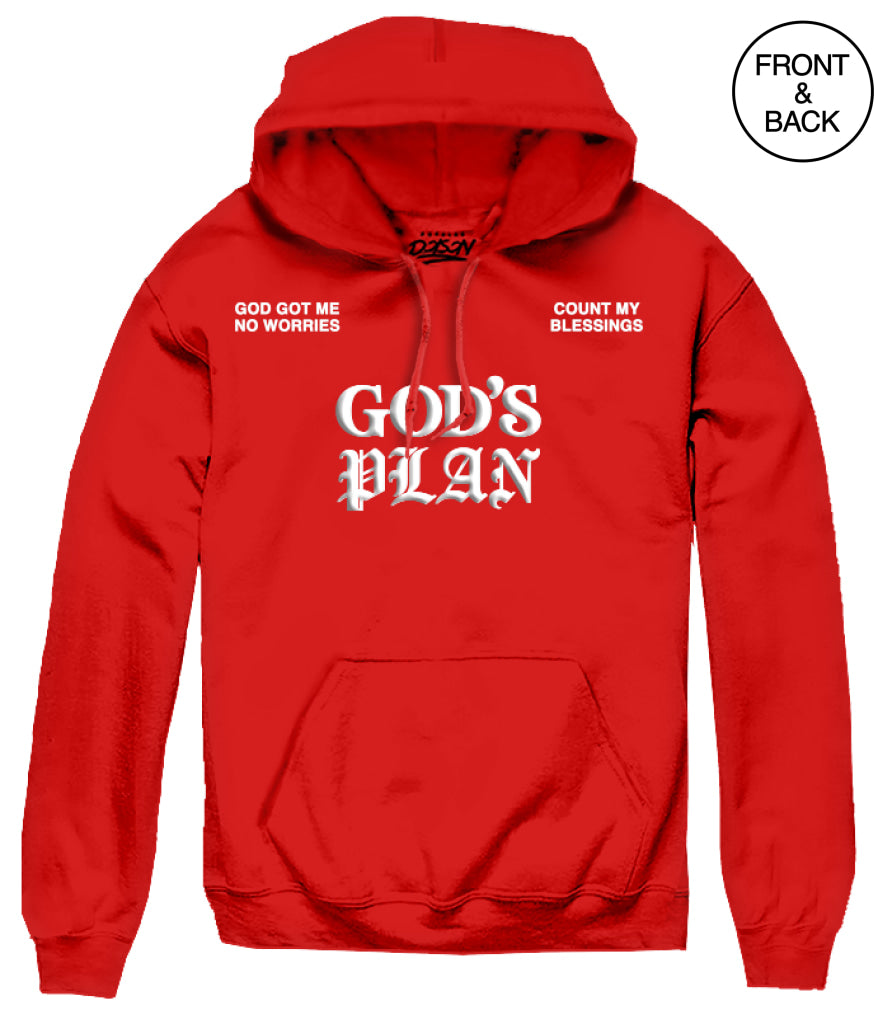 GOD’S PLAN HOODIE S / RED Men’s Hoodies and Sweatshirts