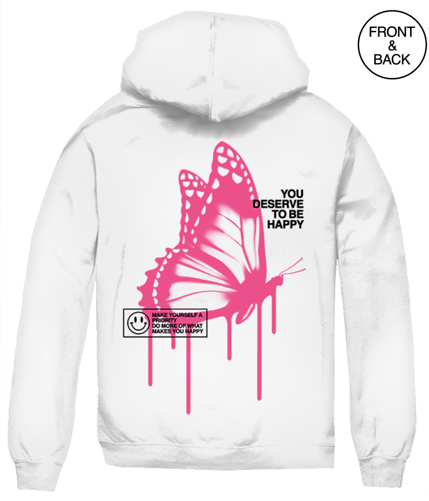 Happy Butterfly Drip S / White Junior Hoodies