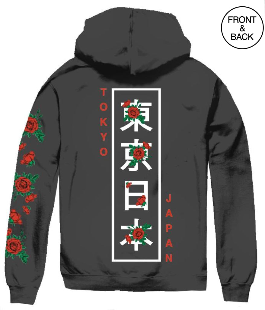 Kanji Rose Overlay Hoodie S / Black Mens Hoodies And Sweatshirts