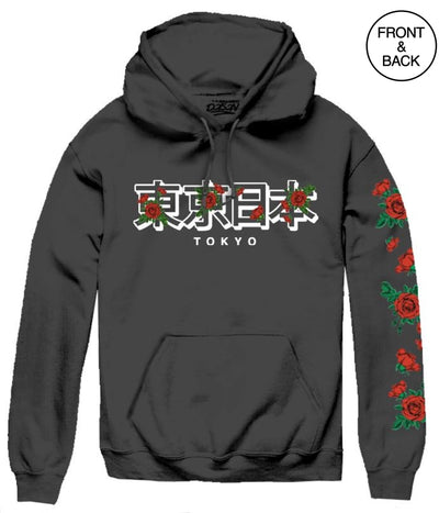 Kanji Rose Overlay Hoodie S / Black Mens Hoodies And Sweatshirts