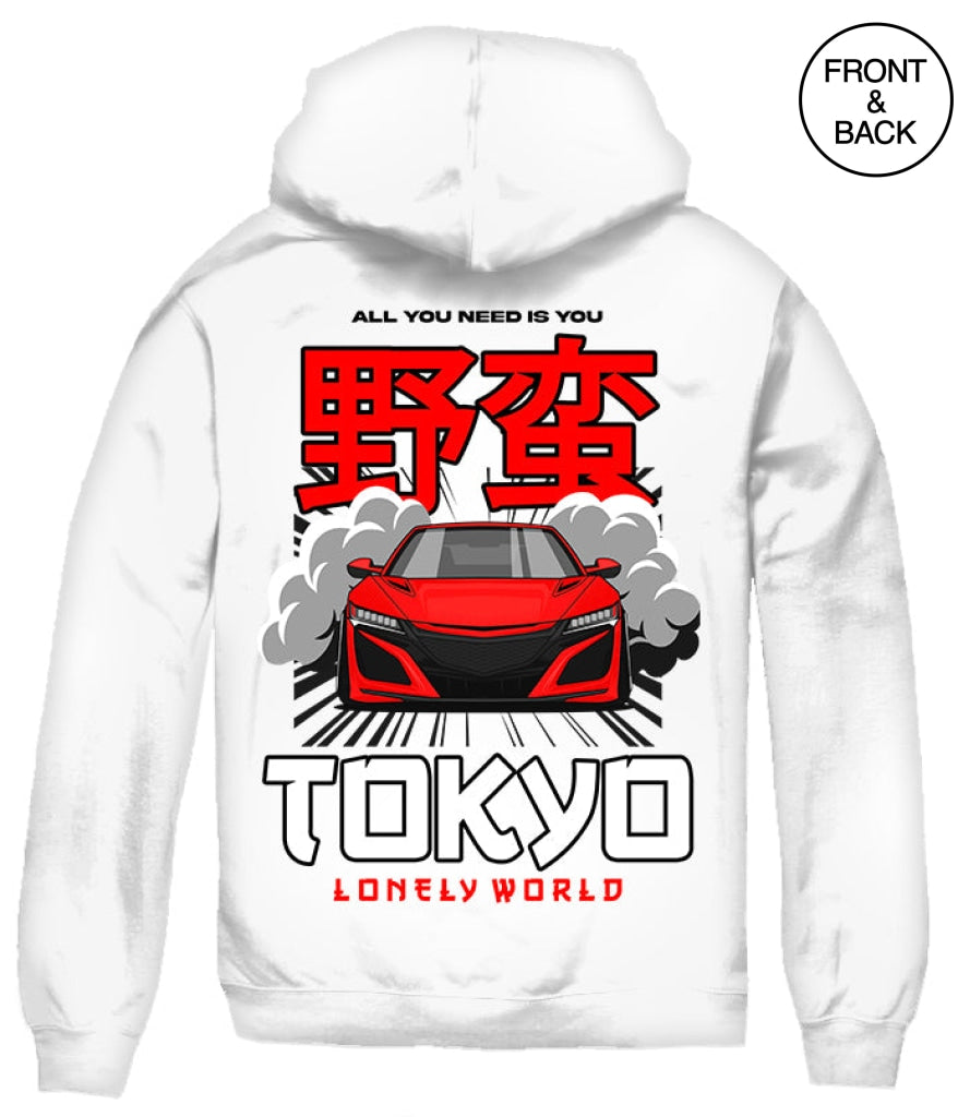 Lonely World Anime Car Hoodie S / White Mens Hoodies And Sweatshirts