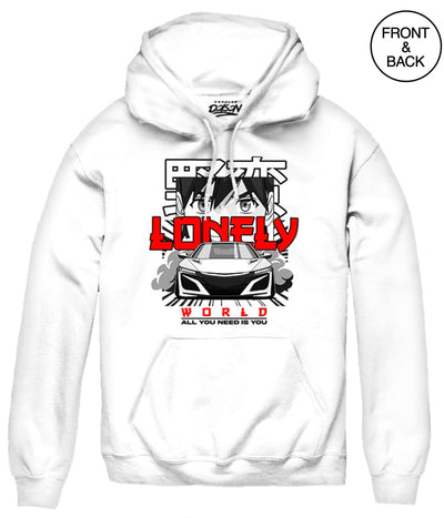 Lonely World Anime Car Hoodie S / White Mens Hoodies And Sweatshirts