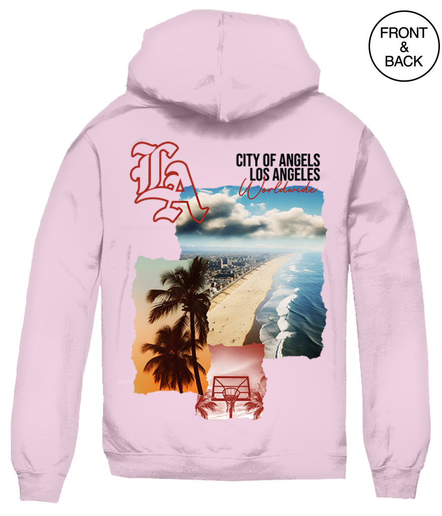 LOS ANGELES COLLAGE HOODS S / LIGHT PINK Men’s Hoodies and Sweatshirts