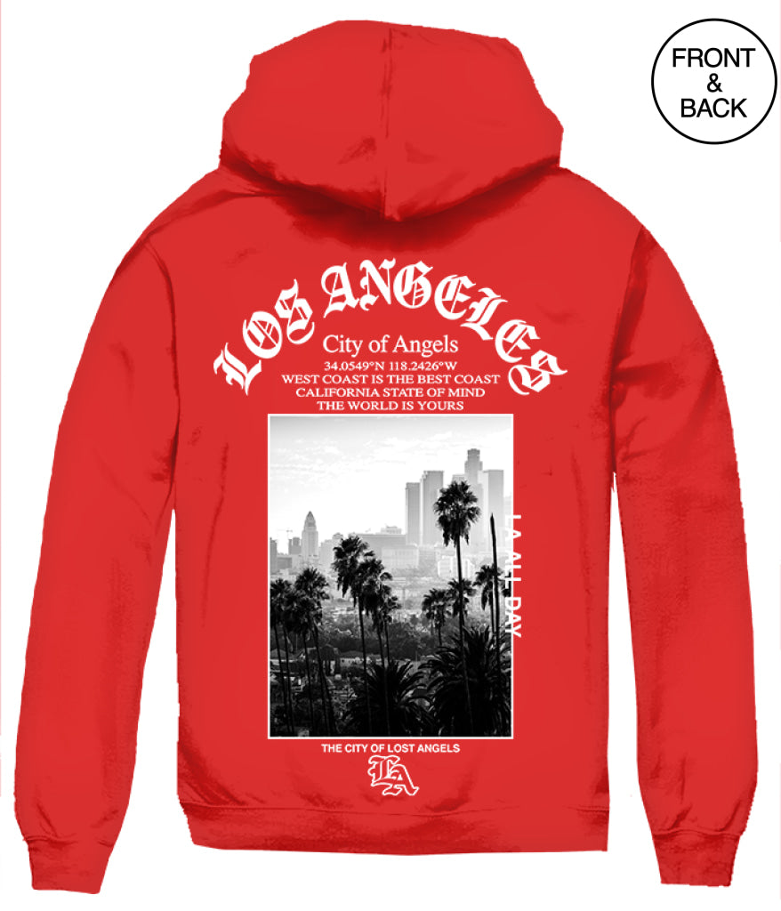 LOS ANGELS PALM TREE HOODIE S / RED Men’s Hoodies and Sweatshirts