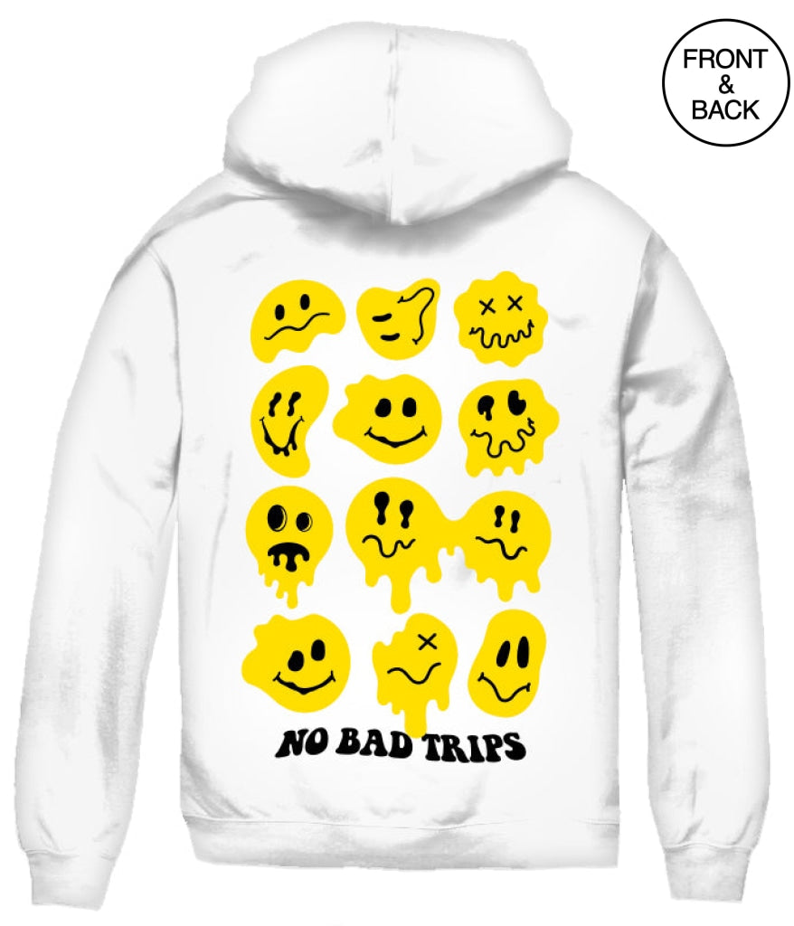 No Bad Trips Smiley Hoodie S / White Mens Hoodies And Sweatshirts
