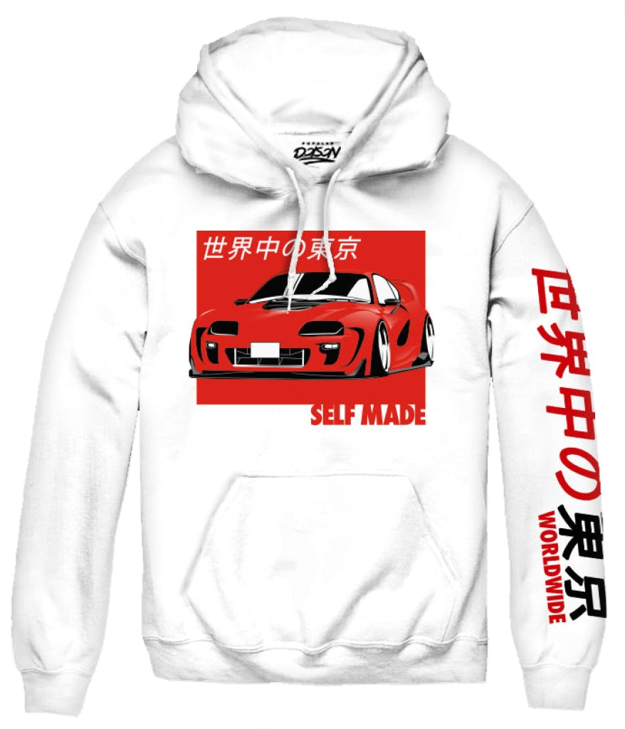 Self Made Car Hoodie S / White Mens Hoodies And Sweatshirts