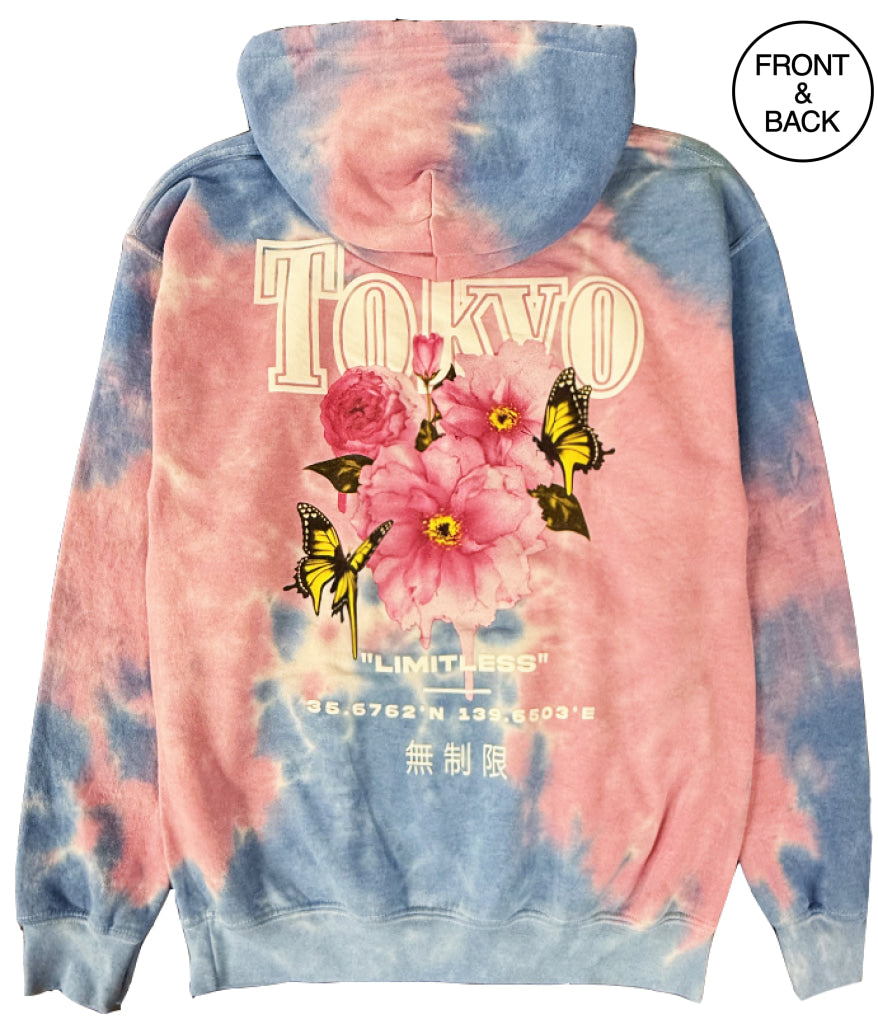 TOKYO CHERRY BLOSSOM TIE DYE HOODIE S / BLUE PINK TIE DYE Men’s Hoodies and Sweatshirts