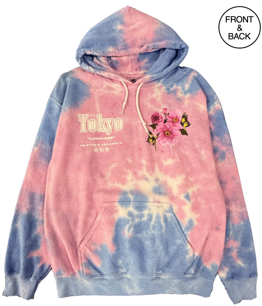 TOKYO CHERRY BLOSSOM TIE DYE HOODIE S / BLUE PINK TIE DYE Men’s Hoodies and Sweatshirts