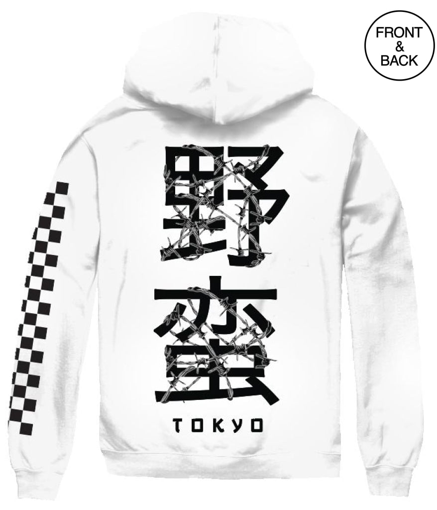 Tokyo Rose Checkered Kanji Hoodie-Big Size 2X / White Mens Hoodies And Sweatshirts