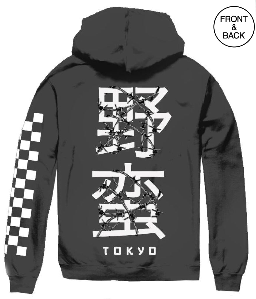 TOKYO ROSE CHECKERED KANJI HOODIE - Popular Poison