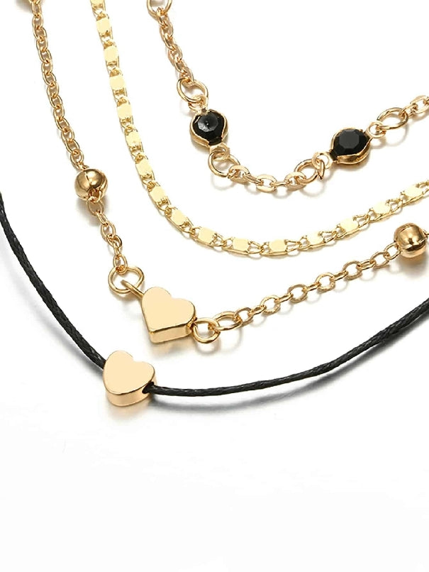 Heart Detail Chain Anklet 4pcs