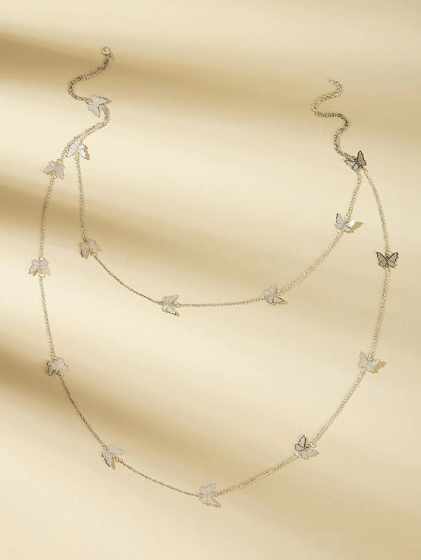Butterfly Charm Layered Chain Necklace