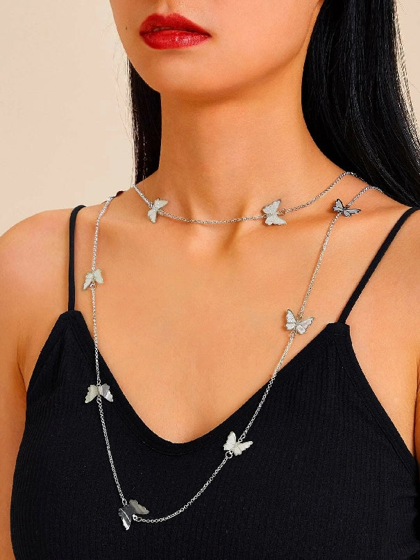 Butterfly Charm Layered Chain Necklace