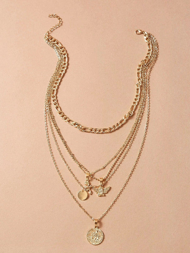 Coin & Disc Charm Layered Necklace