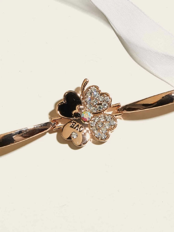 Rhinestone Engraved Clover Decor Bracelet