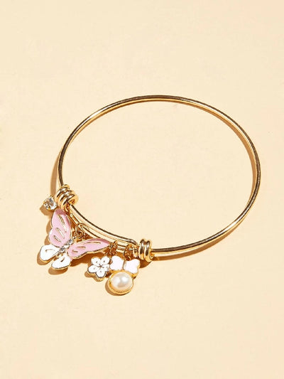Faux Pearl & Butterfly Charm Bangle