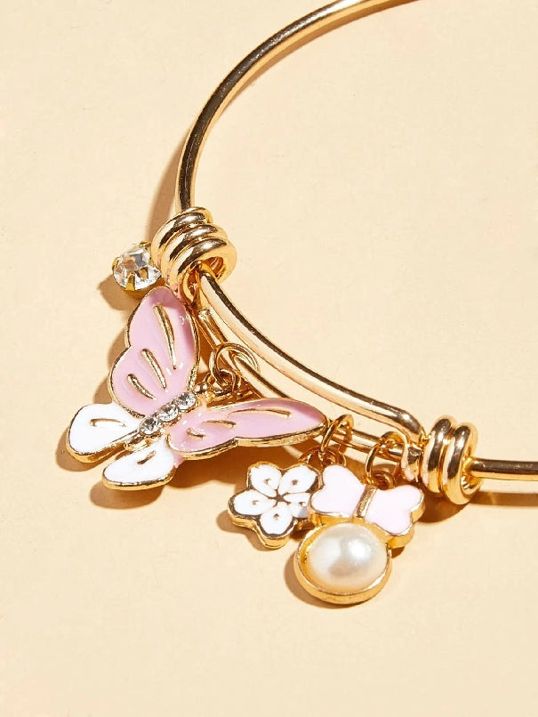Faux Pearl & Butterfly Charm Bangle