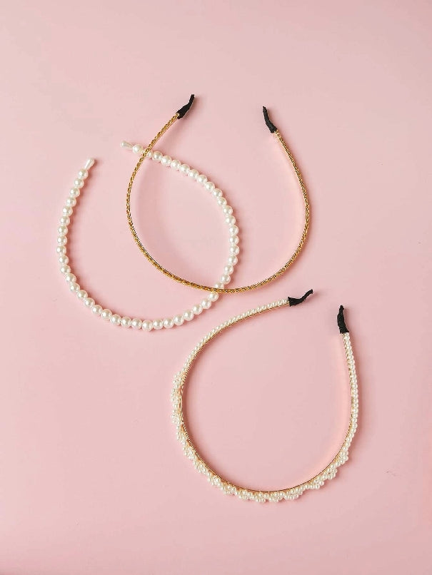 3pc Metal & Faux Pearl Haiir Hoop