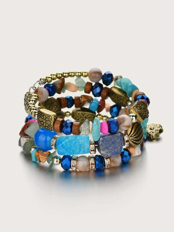 Rhinestone Engraved Beaded Bracelet