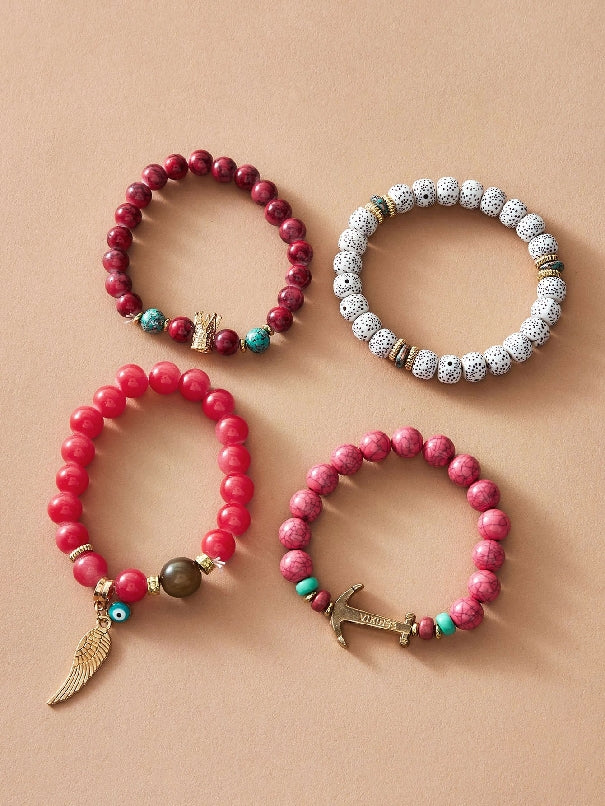 Eye & Anchor Charm Beaded Bracelet Set