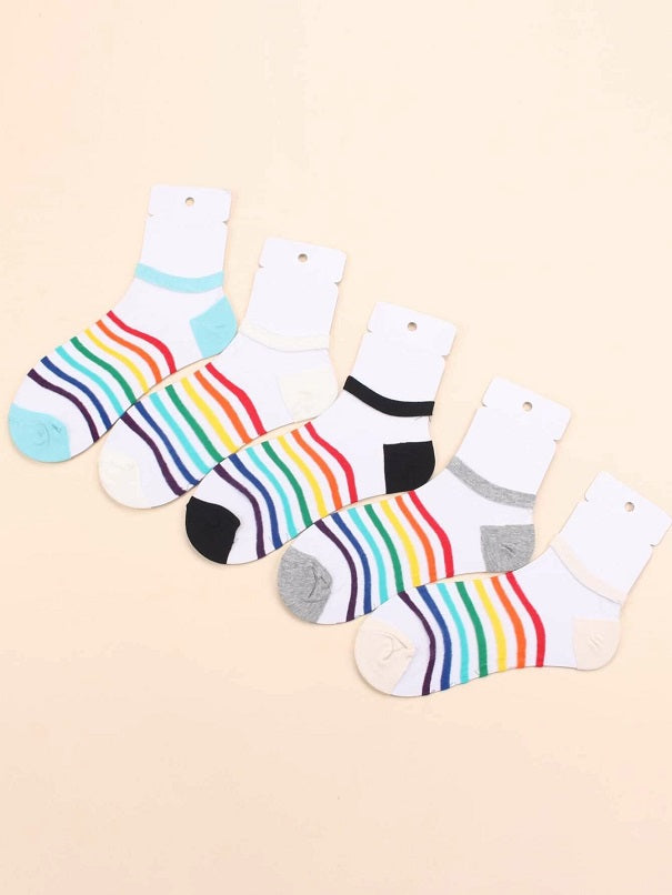 5pairs Rainbow Stripe Mesh Ankle Socks