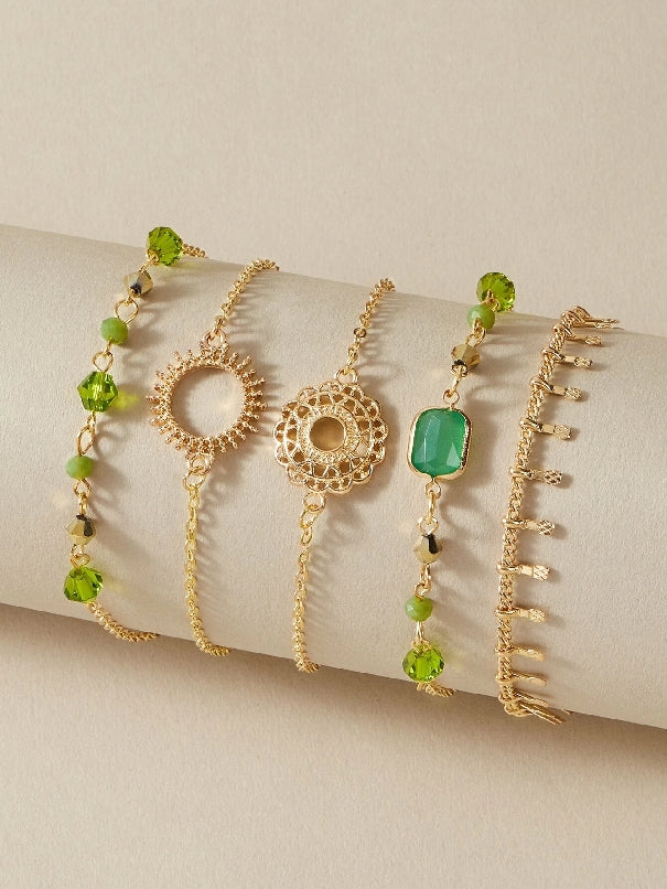 Hollow Out Floral Decor Bracelet Set