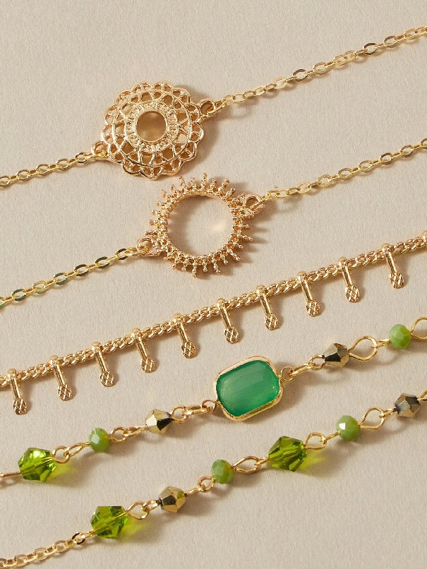 Hollow Out Floral Decor Bracelet Set