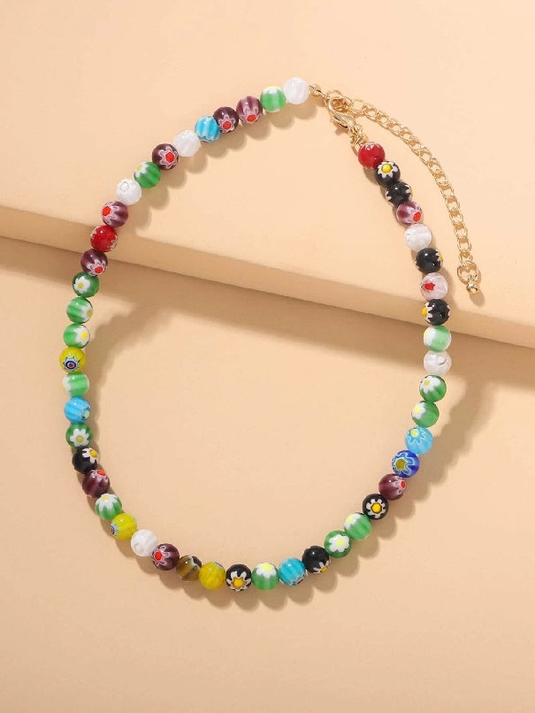 Floral Pattern Colorful Beaded Chocker