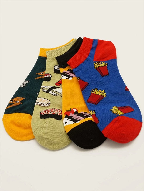 4pairs Cartoon Pattern Ankle Socks